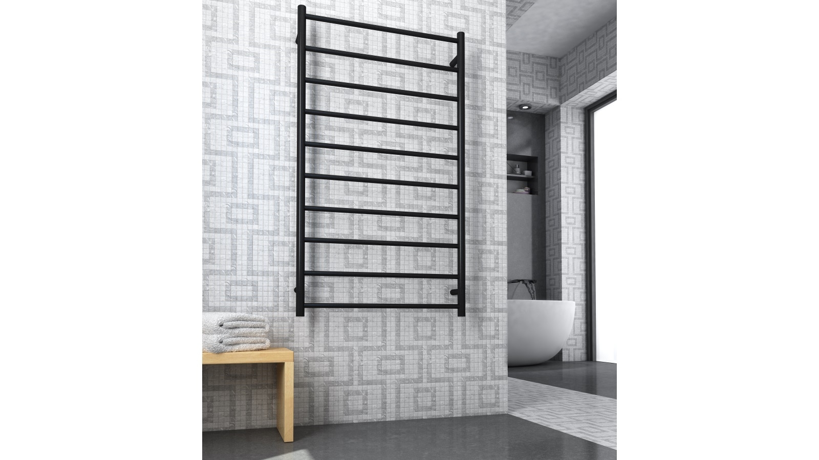 Thermogroup Thermorail 10 Bar Round Heated Towel Rail Matte Black