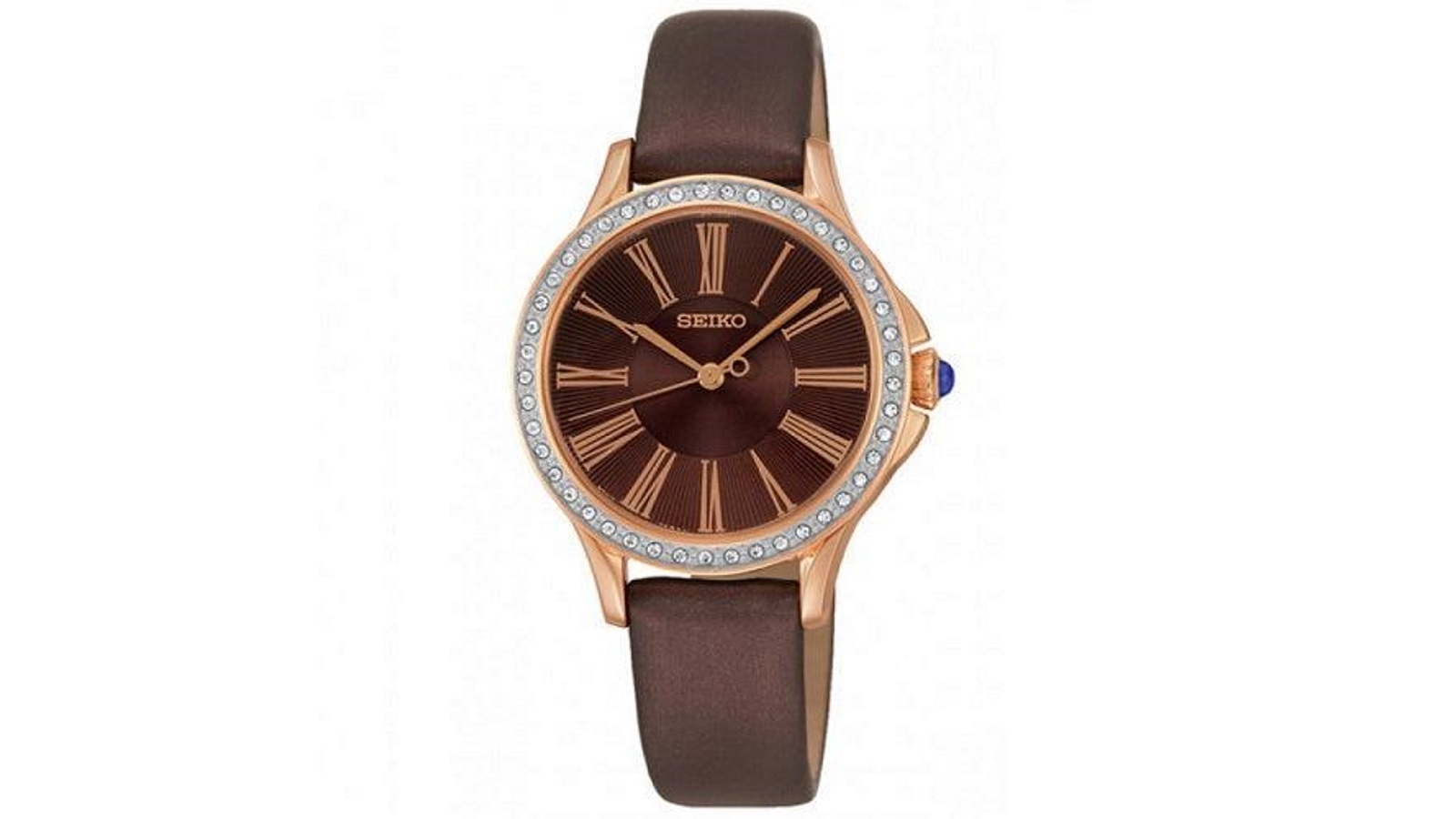 Seiko Swarovski SRZ446 P1 Gold/Brown Dial Leather Strap Women's Analog Watch