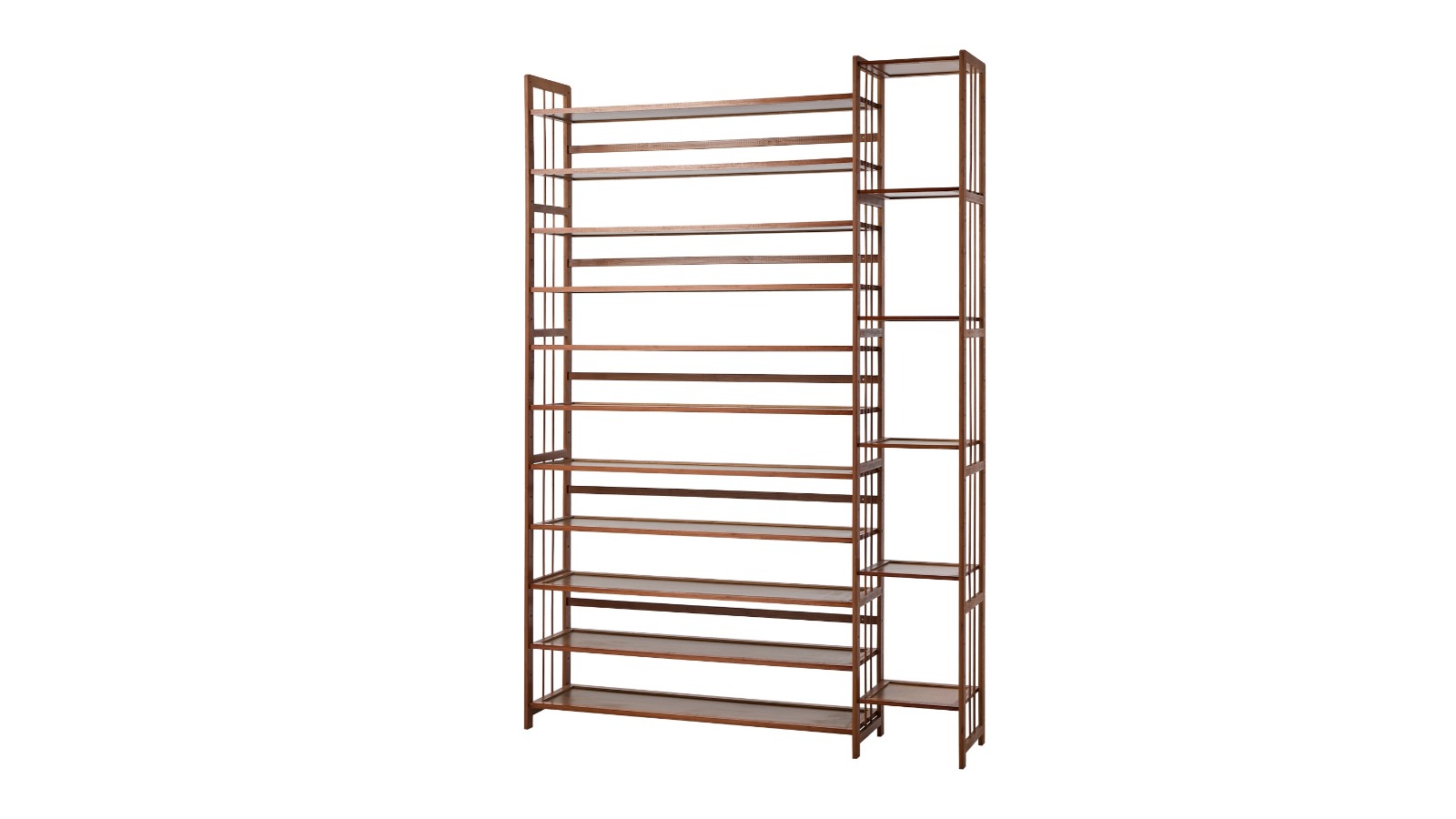 Oikiture Bamboo Stand 11-Shelf Shoe Rack Organizer with Boots Storage - Brown