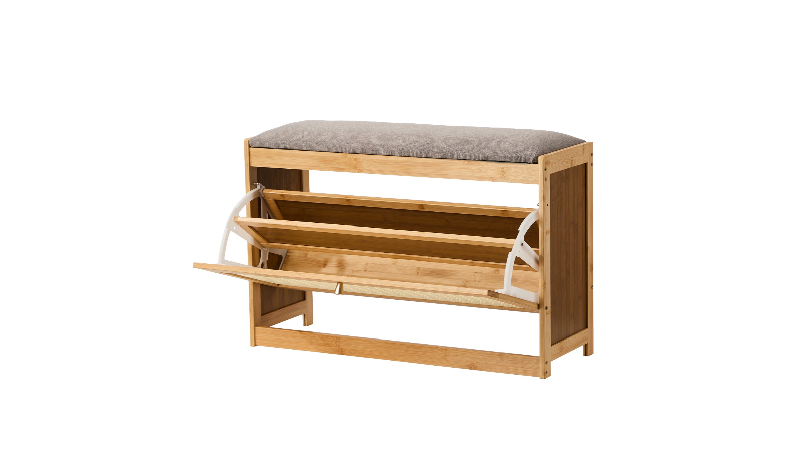 Oikiture 2-in-1 Bamboo Shoe Storage Bench with Seat and Shelf - 70cm