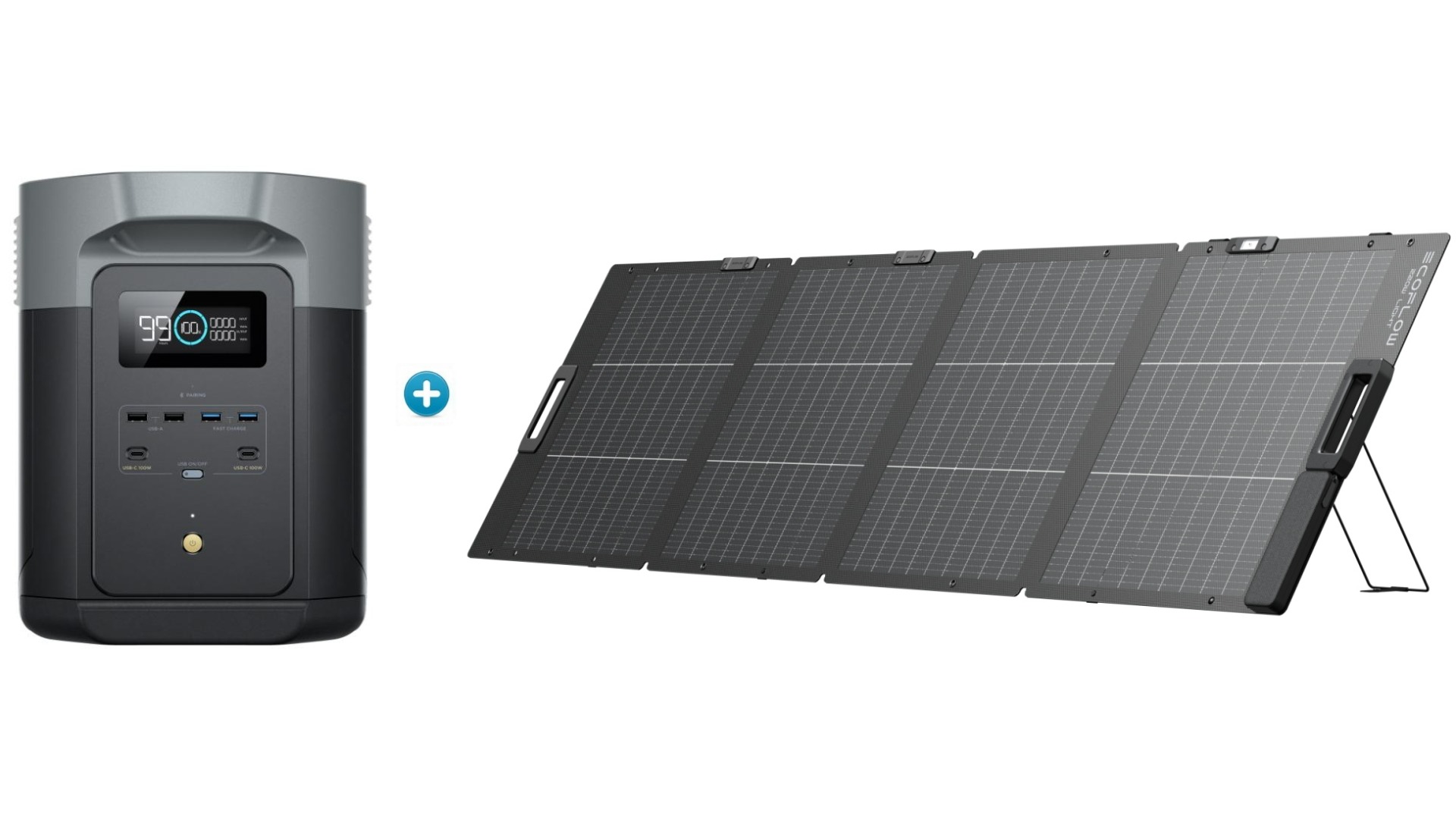 EcoFlow DELTA 2 Max 2400W Power Station + 220W Lightweight Portable Solar Panel Bundle