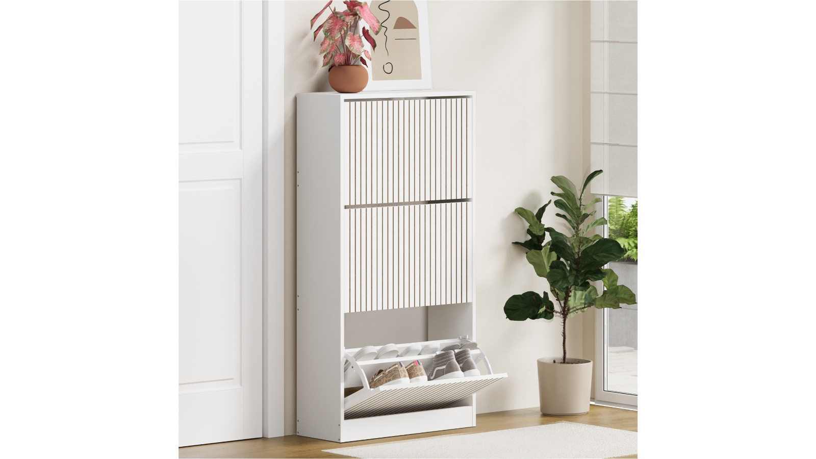 Oikiture 3-Door Shoe Rack Drawer White Harvey Norman