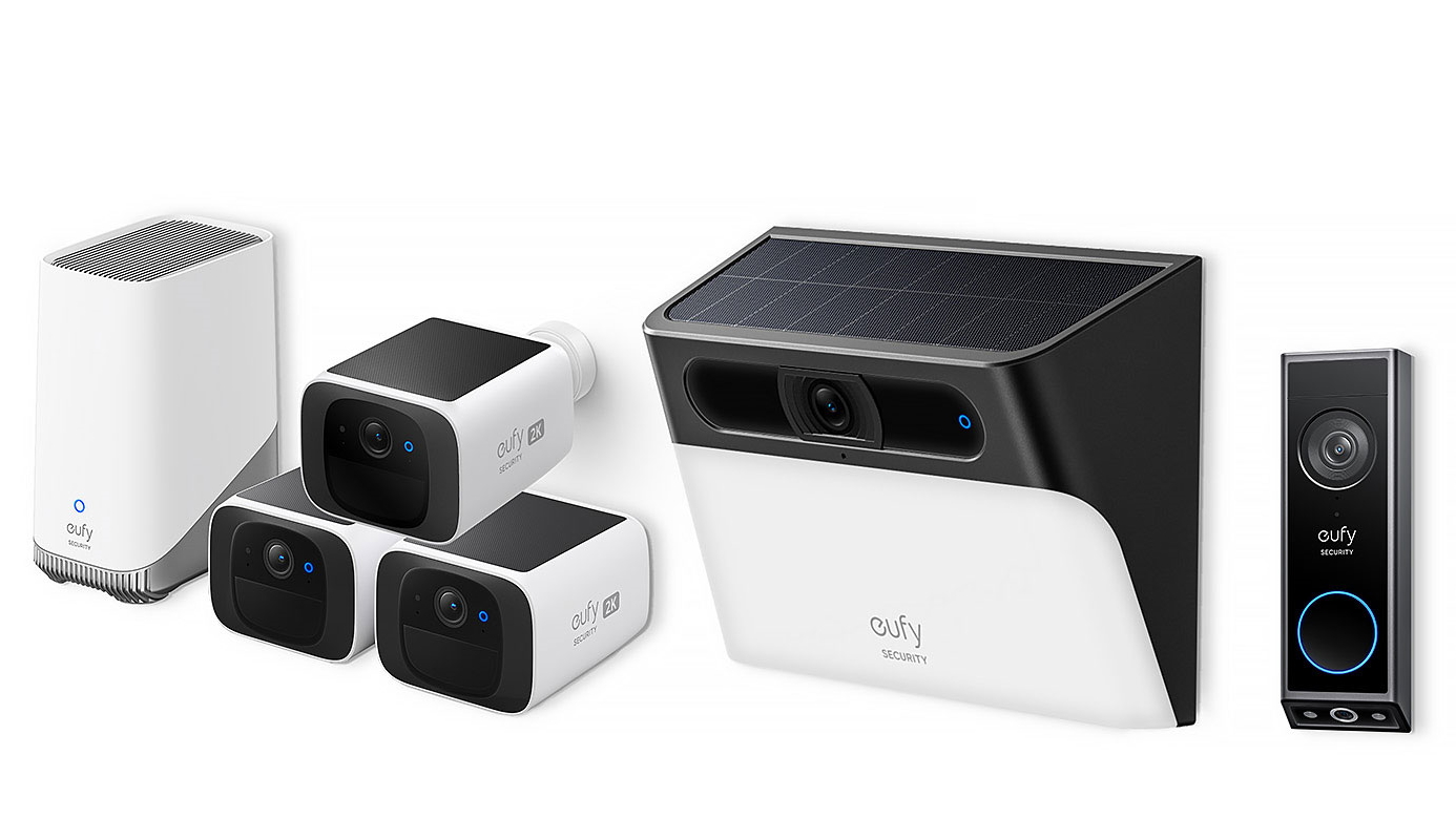 eufy Security SoloCam S220 with HomeBase 3 + S120 Solar Wall Light Cam + E340 Video Doorbell Bundle