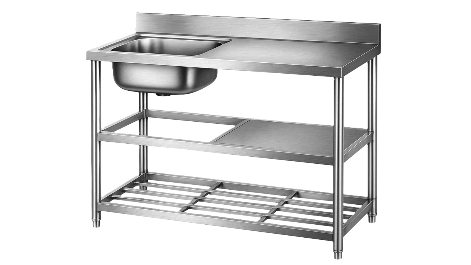 Cefito Stainless Steel Bench Table with Sink and Splashback - 120cm