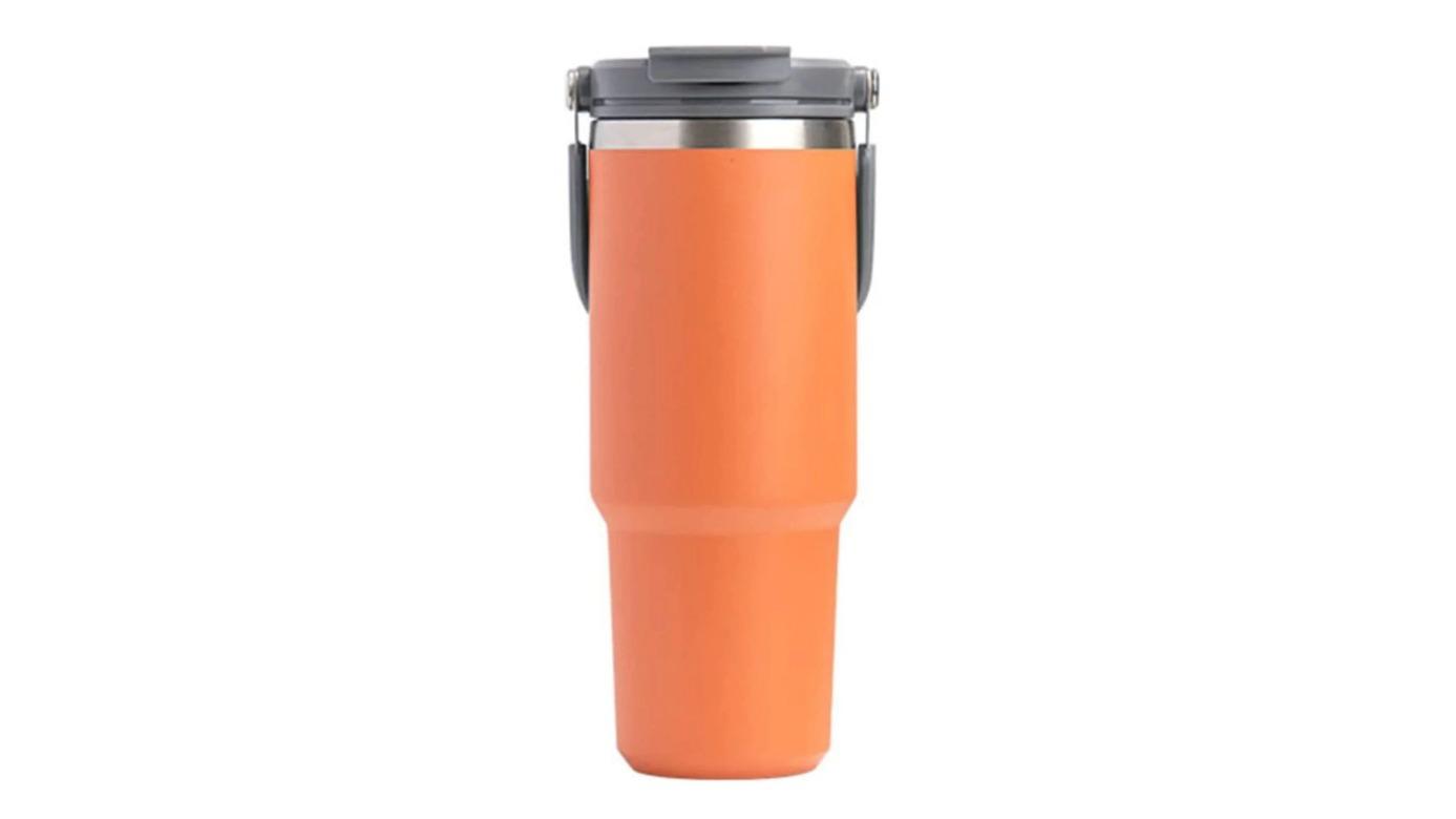 Jacksaqua Stainless Steel Orange Travel Mug with Leak-proof 2-in-1 Straw and Sip Lid