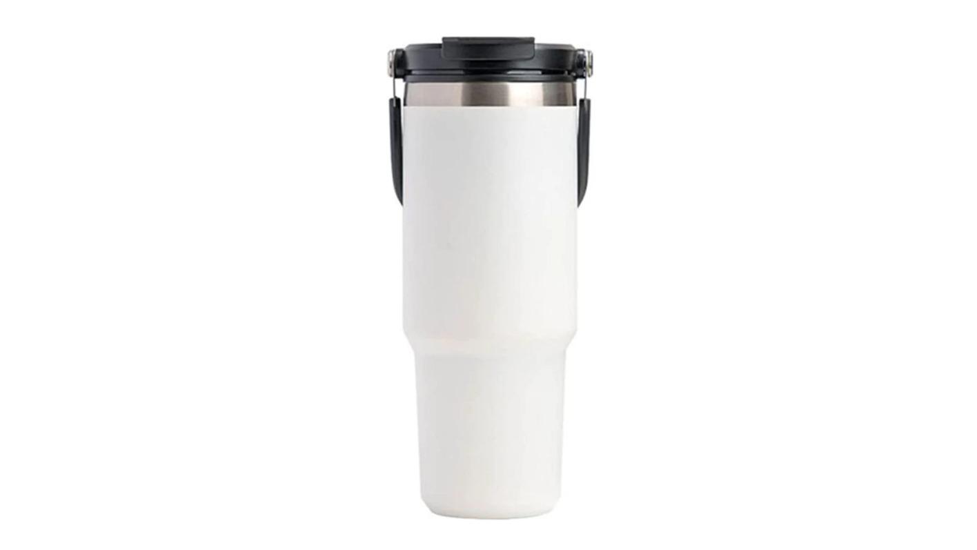 Jacksaqua Stainless Steel White Travel Mug with Leak-proof 2-in-1 Straw and Sip Lid