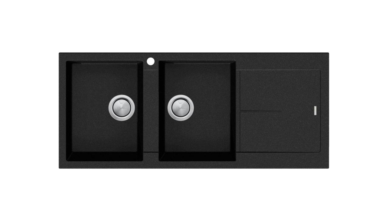 Oliveri Santorini Double Bowl Topmount Sink with Left Hand Drainer - Black