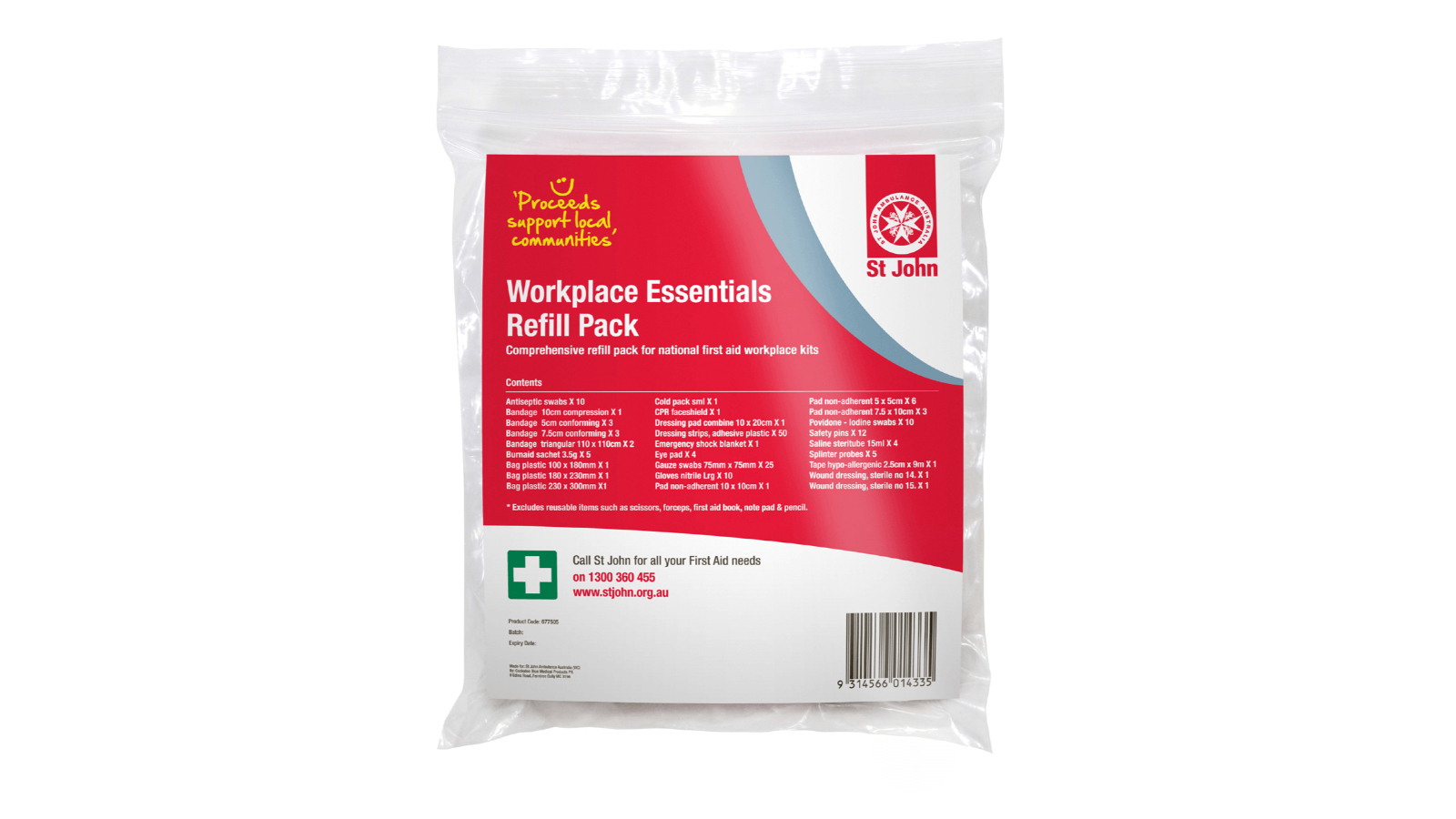 St John Ambulance Workplace Essential Refill First Aid Kit Pack