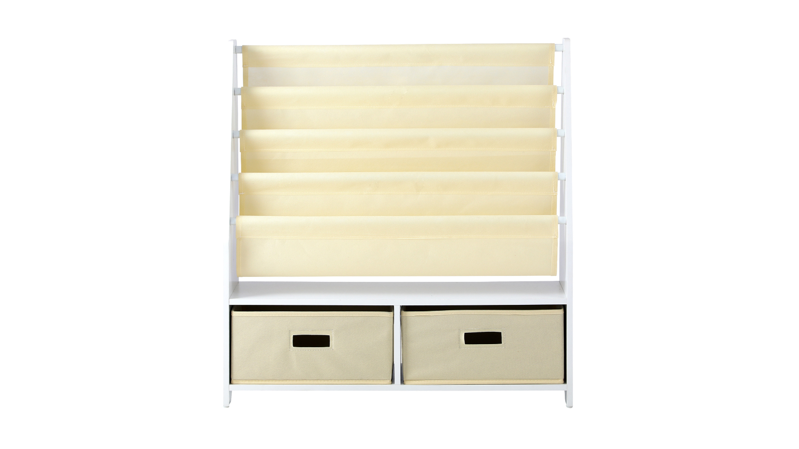 Oikiture Kids Storage Rack Organiser Bookshelf - White and Beige