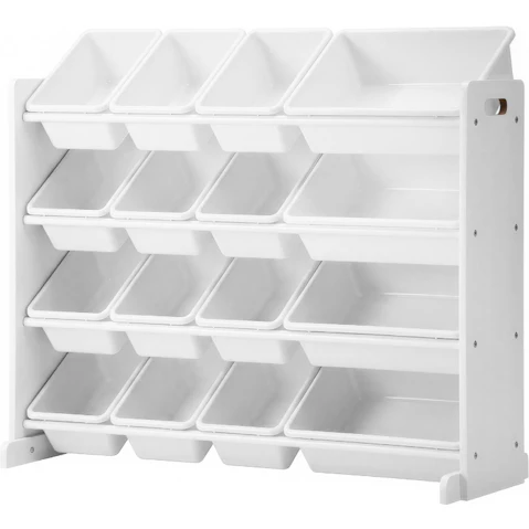 Oikiture 16-Bin Kids Toy Box Organiser - White