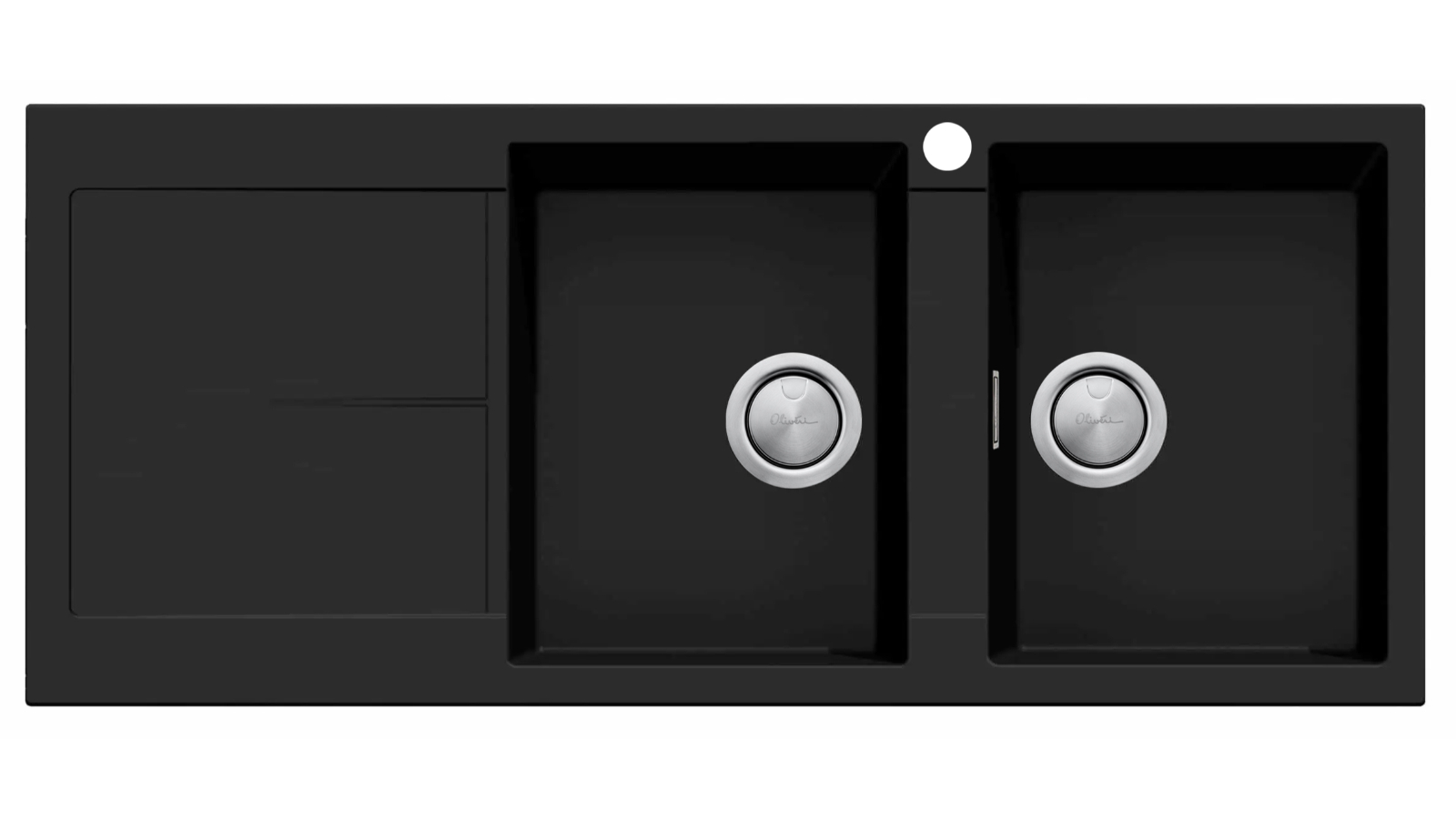 Oliveri Santorini Matte Black Double Right Hand Bowl Topmount Sink with Drainer