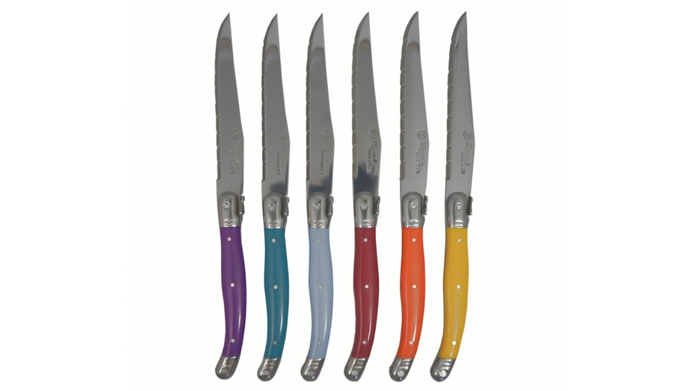 Laguiole By Louis Thiers 6 Piece Steak Knife Set in Timber Block - Multi-Coloured