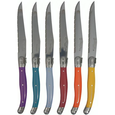 Laguiole By Louis Thiers 6 Piece Steak Knife Set in Timber Block - Multi-Coloured