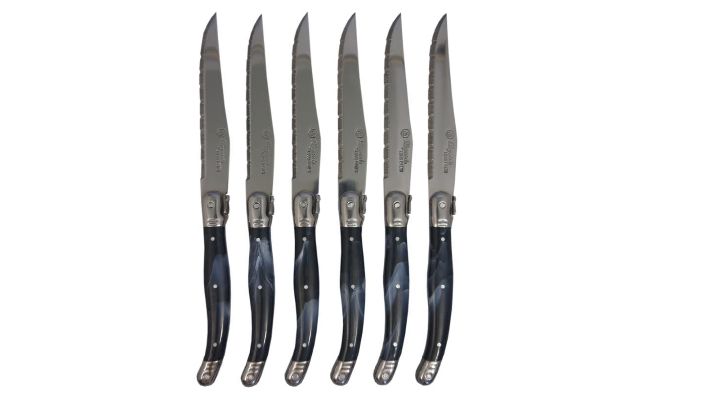 Laguiole By Louis Thiers 6 Piece Luxe Steak Knife Set in Timber Block - Marble Black