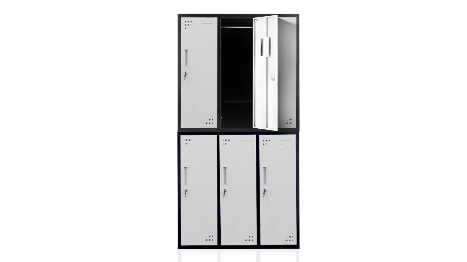 Fortia 6-Door Metal Storage Cabinet Lockers for Gym Office - Black/Grey