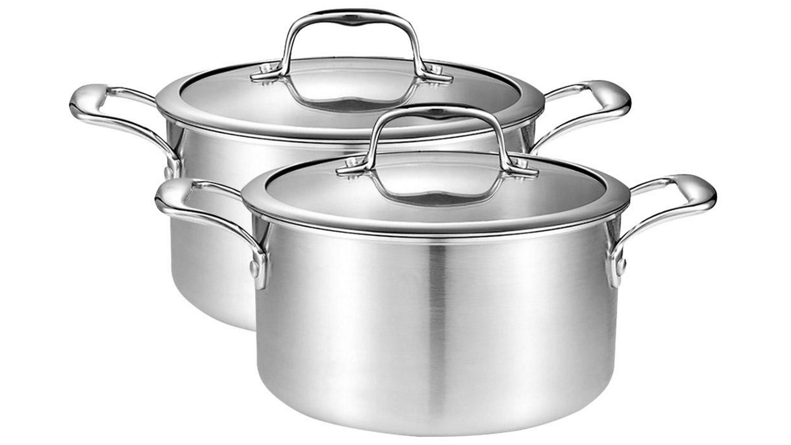 SOGA 2 x 28cm Soup Stockpot With Heavy Duty Thick Bottom with Glass Lid - Stainless Steel