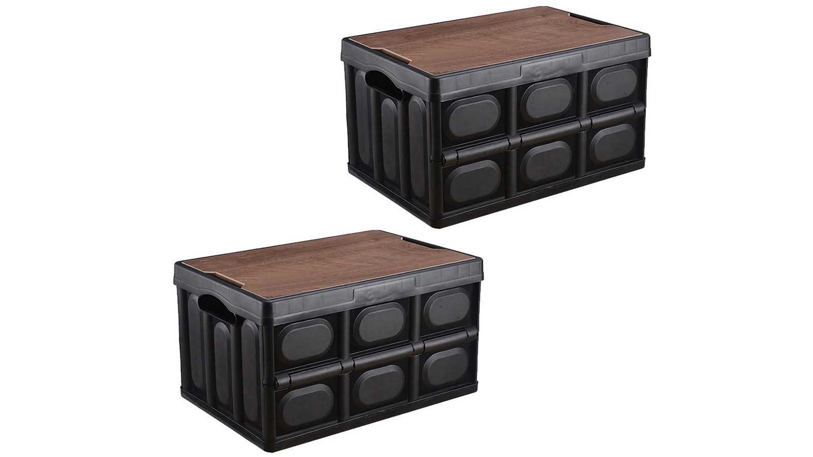 Soga 2 x 55L Black Car & Camping Foldable Crate Stackable Container Storage Box with No Handle