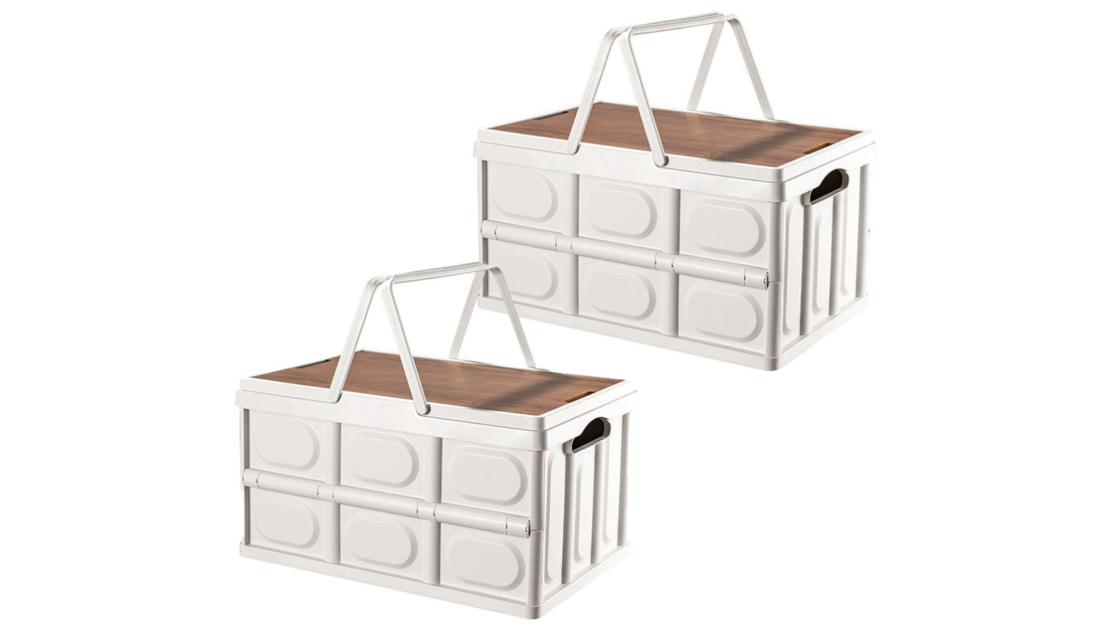 Soga 2 x 30L White Car & Camping Foldable Crate Stackable Container Storage Box with Handle
