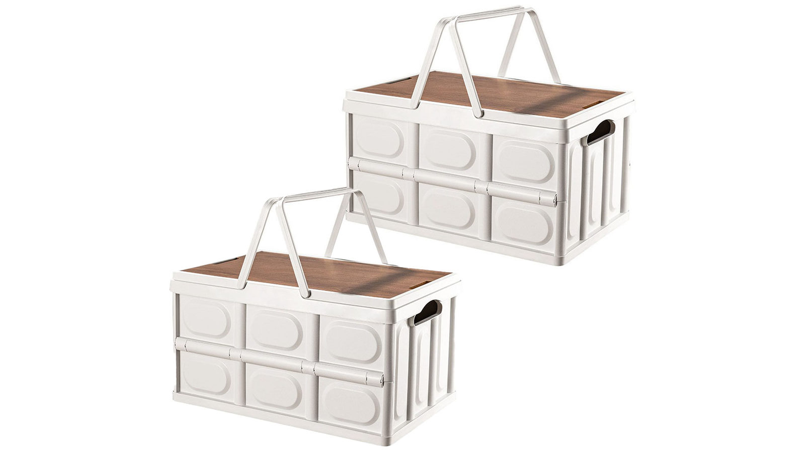 Soga 2 x 55L White Car & Camping Foldable Crate Stackable Container Storage Box with Handle