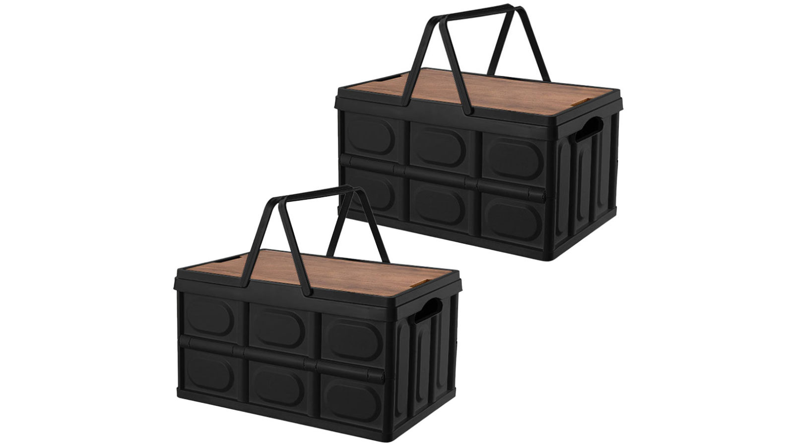 Soga 2 x 30L Black Car & Camping Foldable Crate Stackable Container Storage Box with Handle