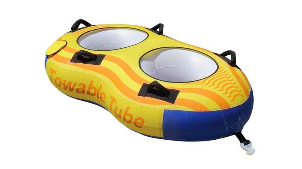 Jacksaqua 2 Rider Inflatable Towable Booster Tube with Front Tow Point Water Boating Float Raft - Yellow