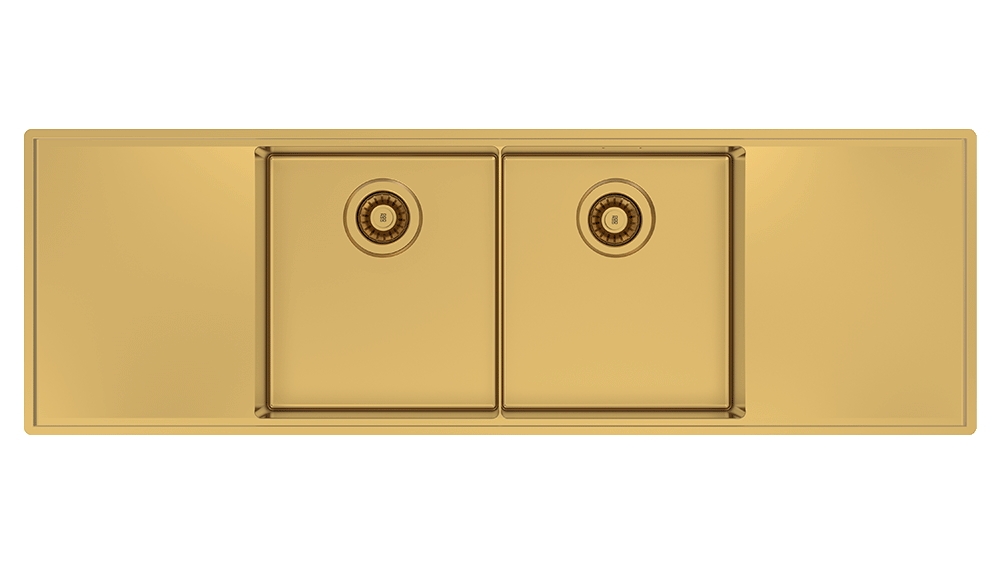 Abey Boutique Lugano Double Bowl & Double Drainer Kitchen Sink - Eureka Gold
