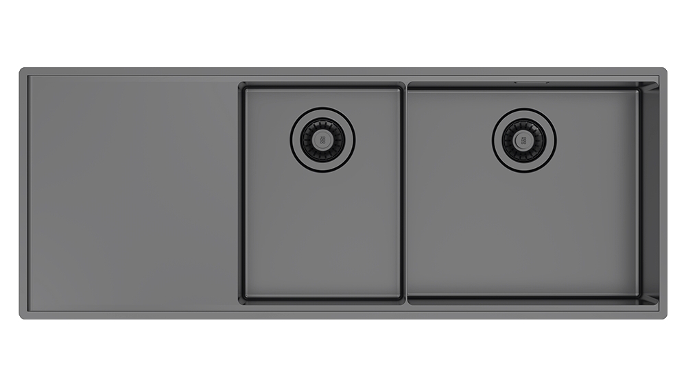 Abey Boutique Lugano One & One Quarter Right Hand Bowl Kitchen Sink - Black Pearl
