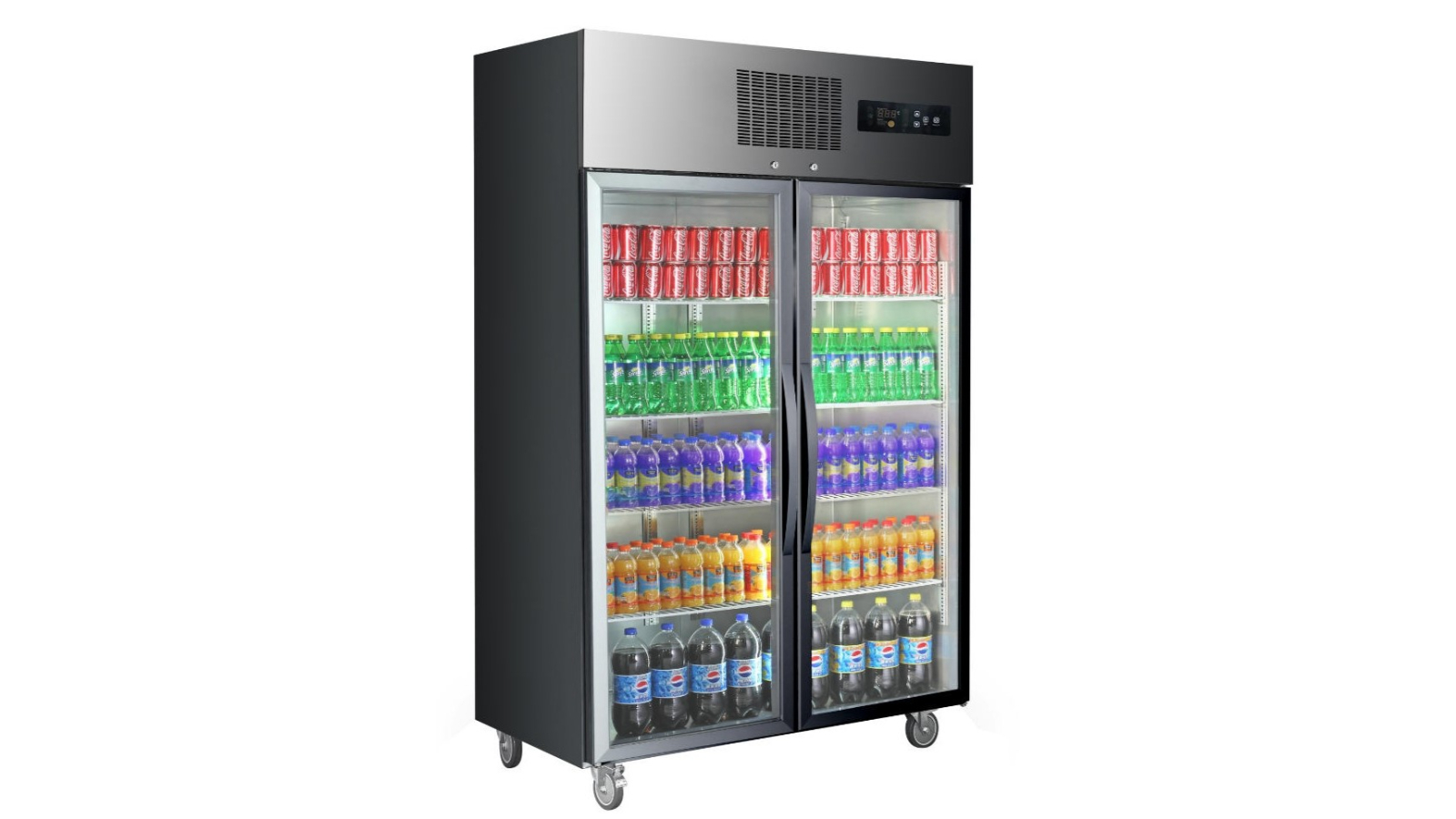 Thermaster Double Door Upright Display Fridge Black Harvey Norman