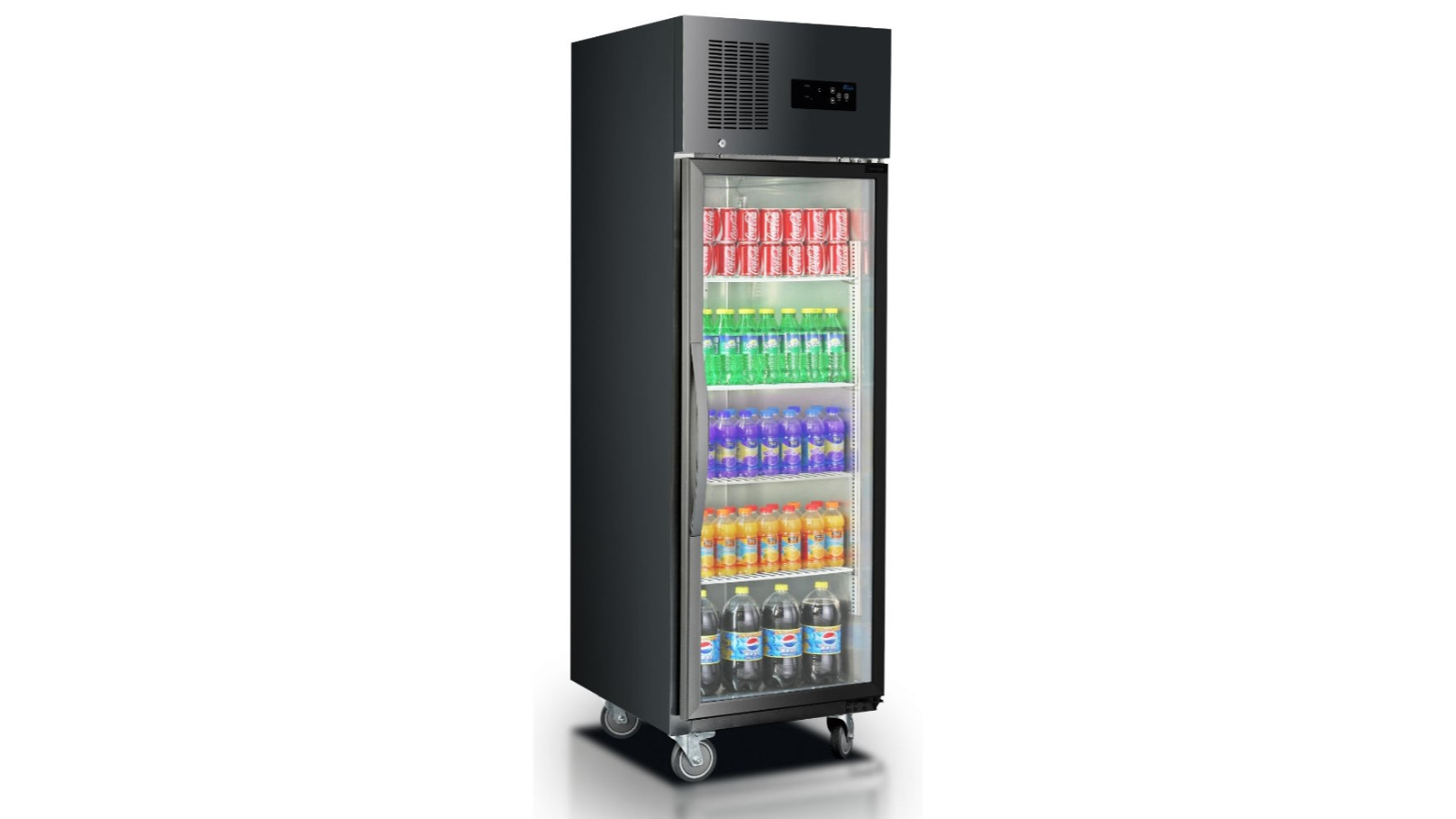 Thermaster Commercial Single Glass Door Upright Fridge Black Stainless Steel Harvey Norman