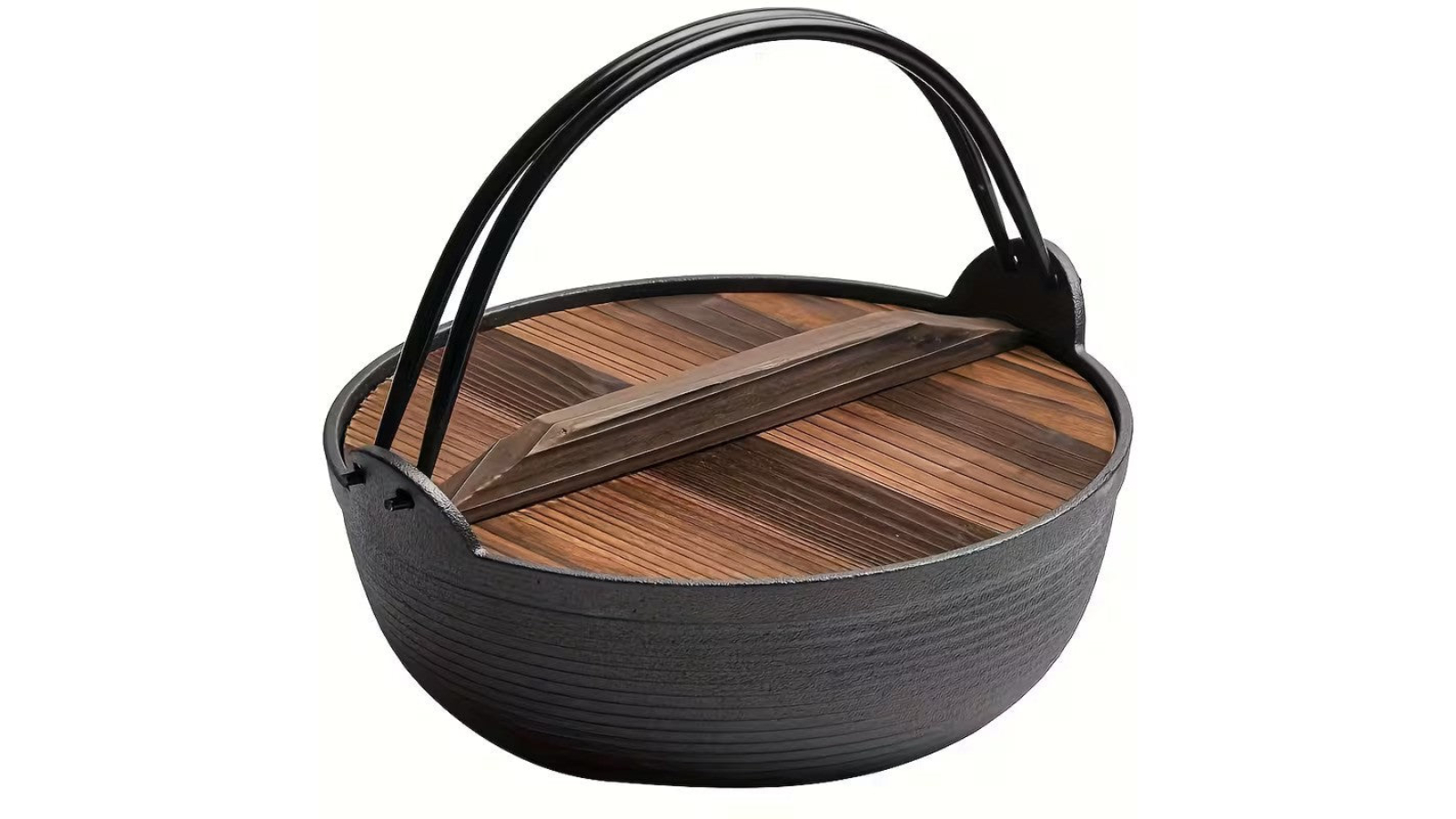 AUPK Cast Iron Sukiyaki Hot Pot with Wooden Lid - 29cm