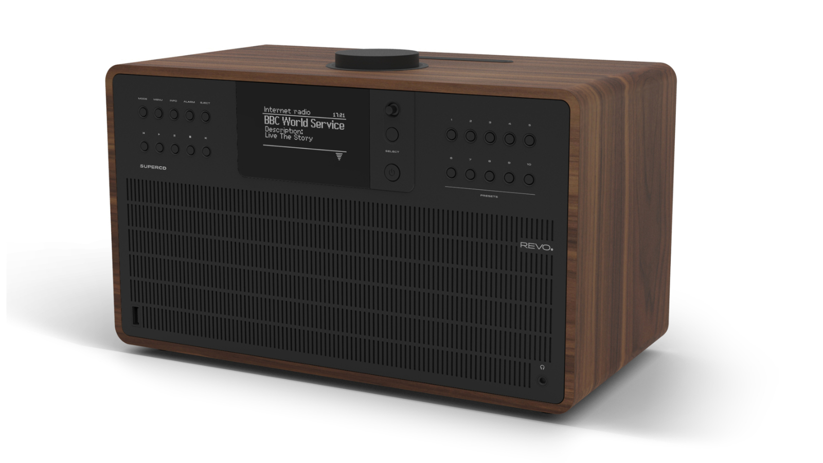 REVO Audio SuperCD Walnut CD/Internet/DAB+/FM/Bluetooth Radio - Walnut Black