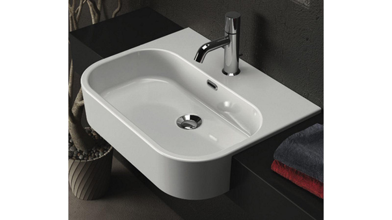Studio Bagno Synthesis 56 Semi-Recessed Basin with 1 Tap Hole - Gloss White