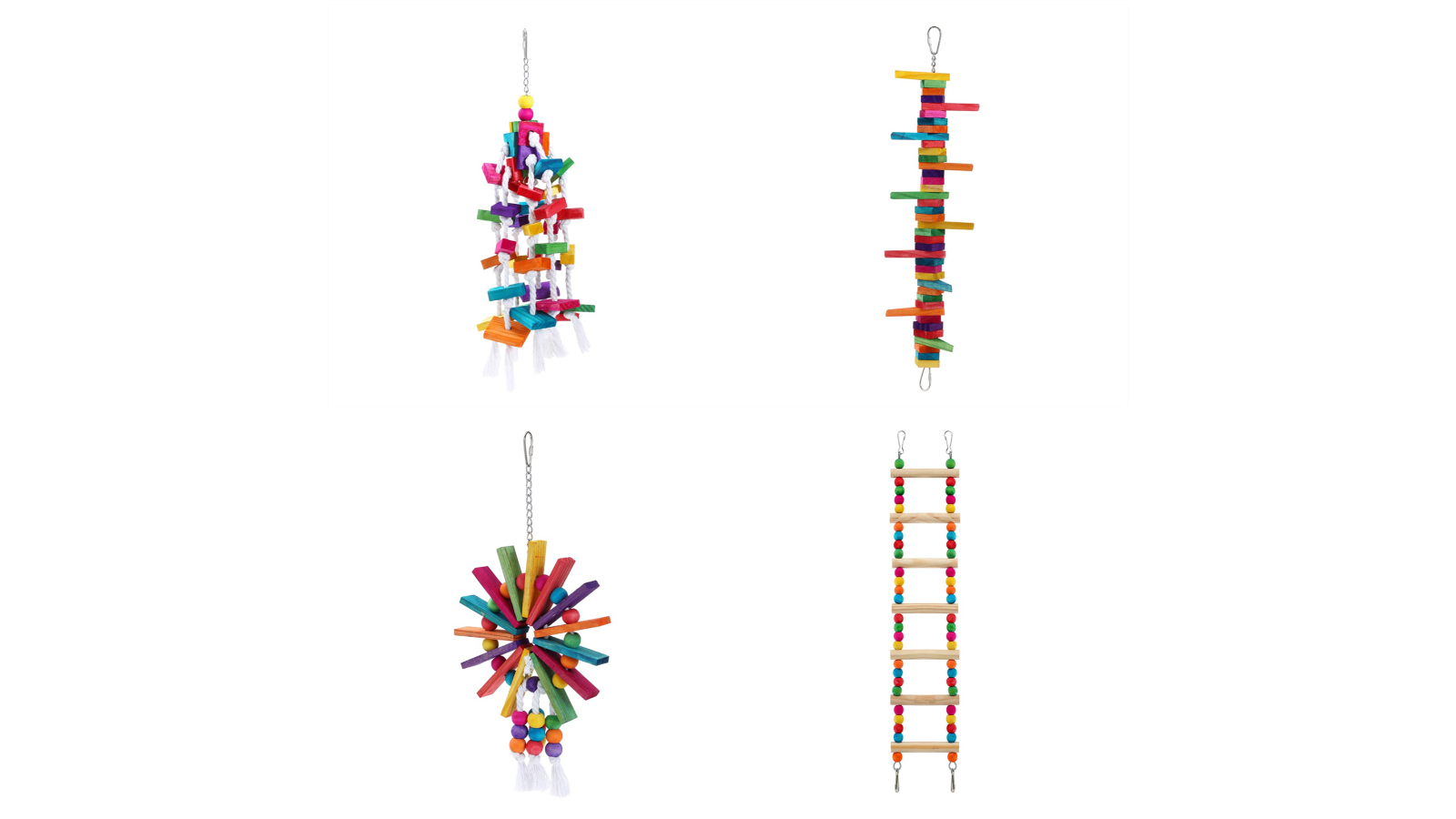 YES4PETS Set of 4 Assorted Wood Large Hanging Swing Bird Budgie Toy
