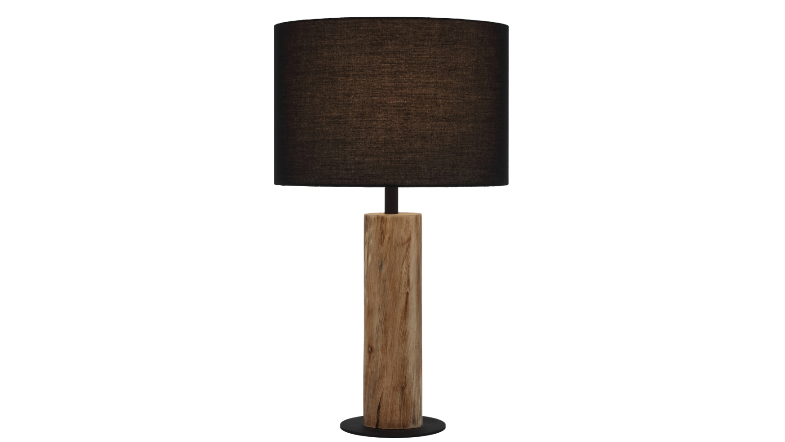 Pretty & Practical Oslo Wood Base Table Lamp with Black Fabric Shade and Inline Switch