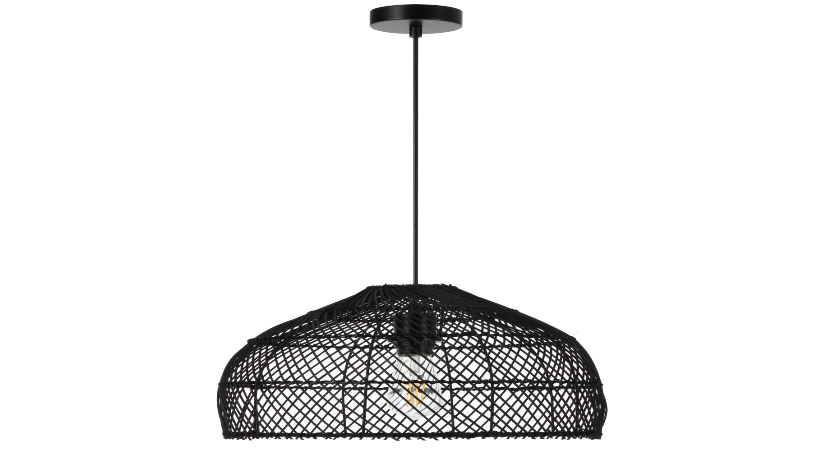 Pretty & Practical Vitaform Black Rattan Pendant Light with E27 Socket and 1.5metre Cable Suspension