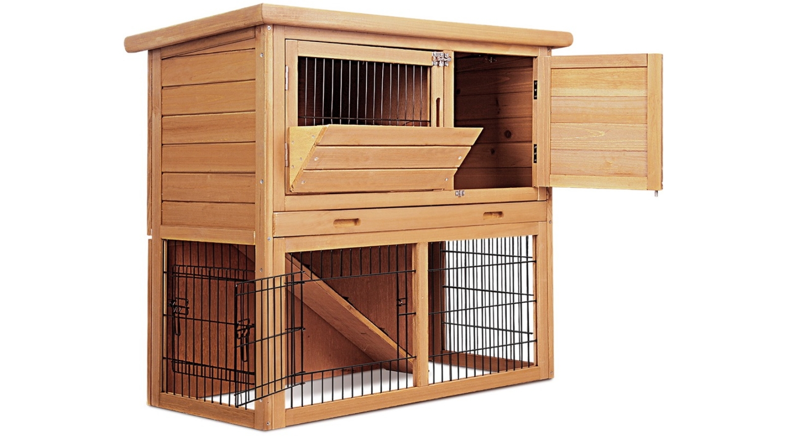 i.Pet 138cm Tall Wooden Pet Coop with Slide Out Tray - Natural