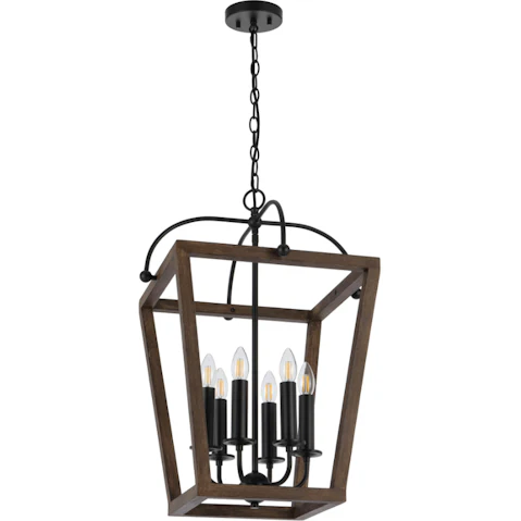 Pretty & Practical Varese Black Timber 6-Light Pendant with Chain