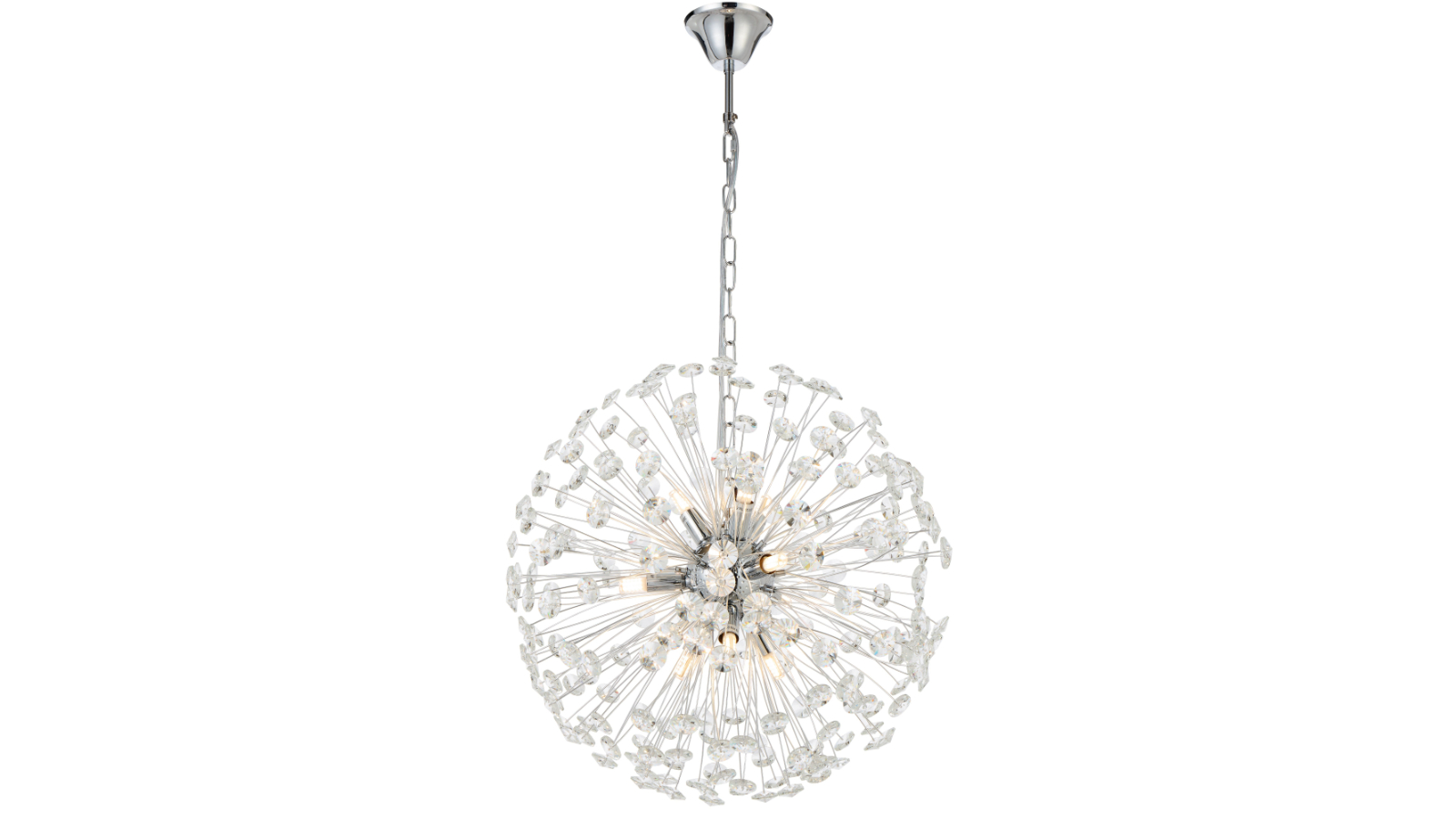 Pretty & Practical Metal Vigo 9 Light Chrome Pendant with Elegant Clear Crystal Shade Arrangement