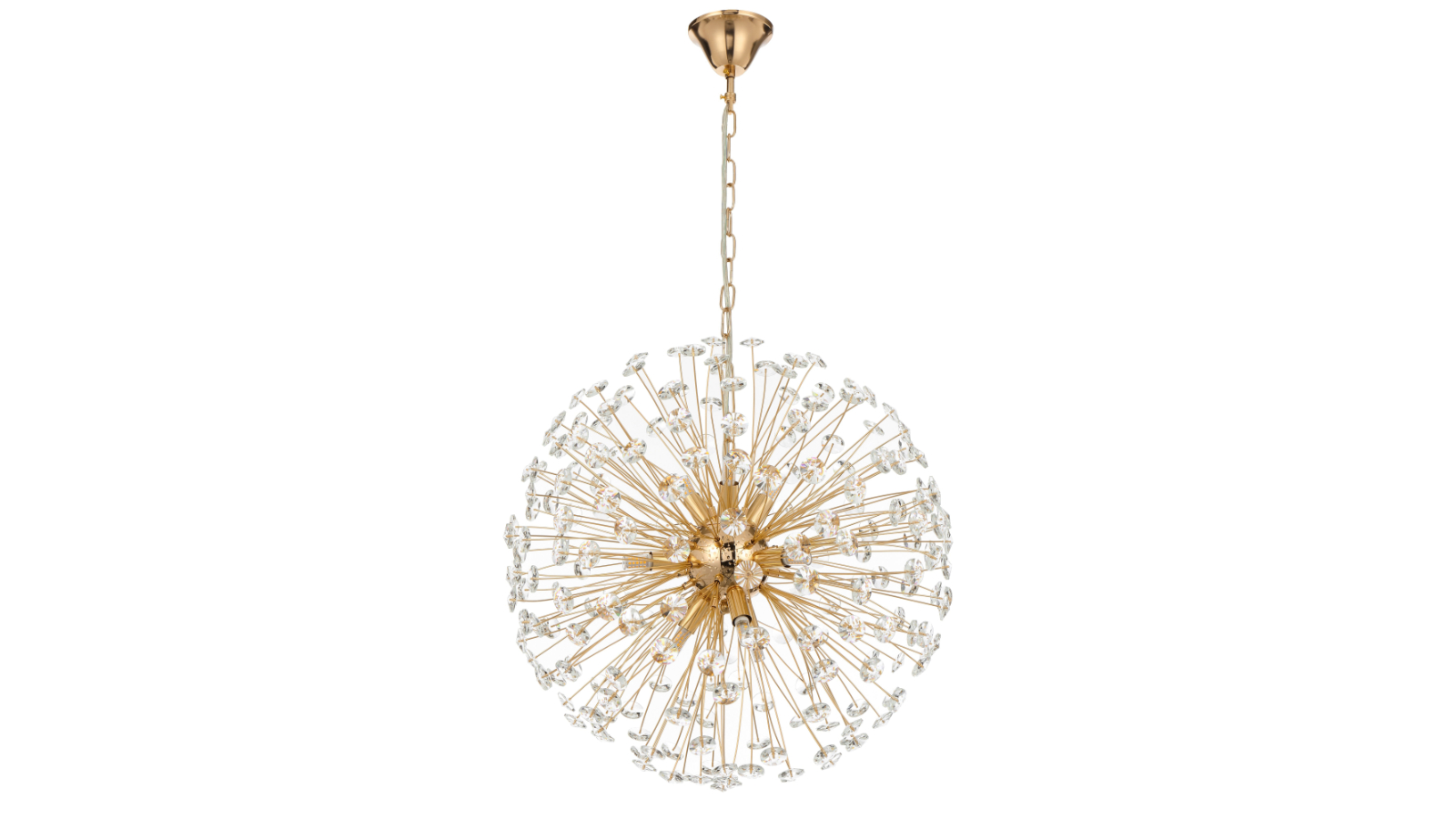 Pretty & Practical Metal Tarragona Gold Pendant 9-Light with Clear Crystal Glass