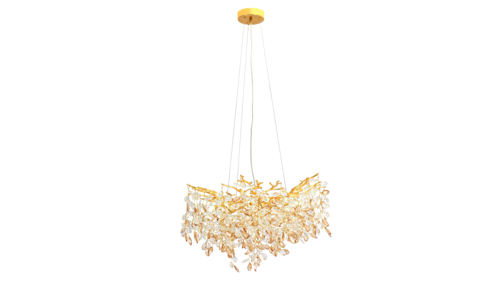 Pretty & Practical Riga Gold Crystal Pendant Light with Clear and Amber Glass