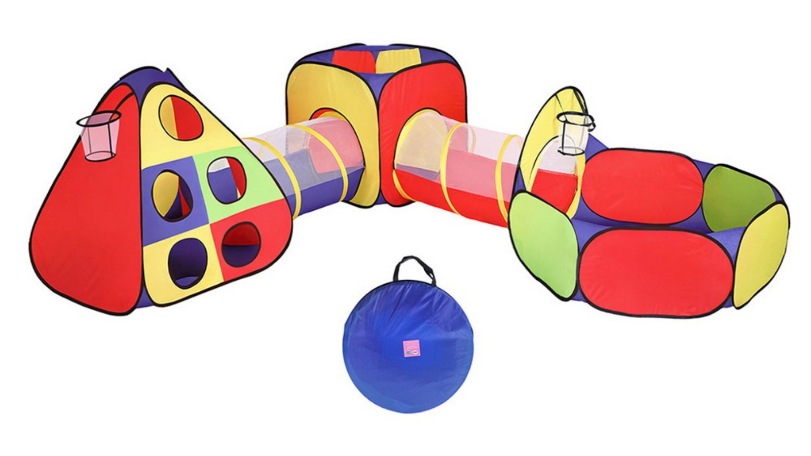 Keezi Kids Play Tent Pop Up Teepee Playhouse Ball Pit Crawl Tunnel Basketball Hoop