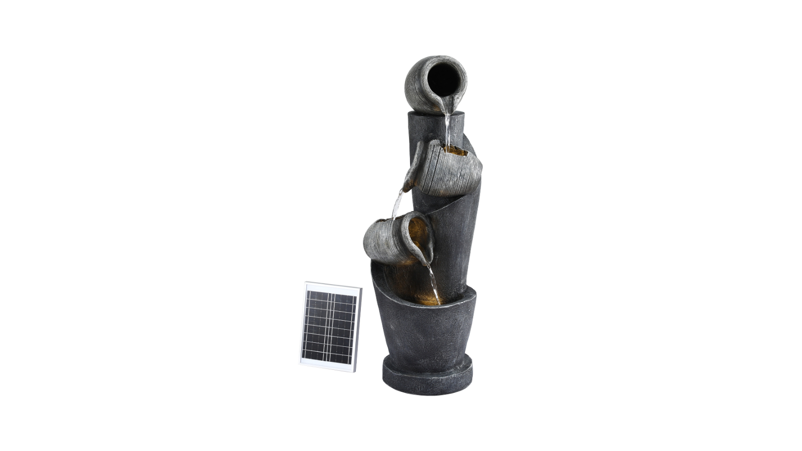 Gardeon 3-Tier LED Light Grey Cascading Solar Water Fountain - 80cm