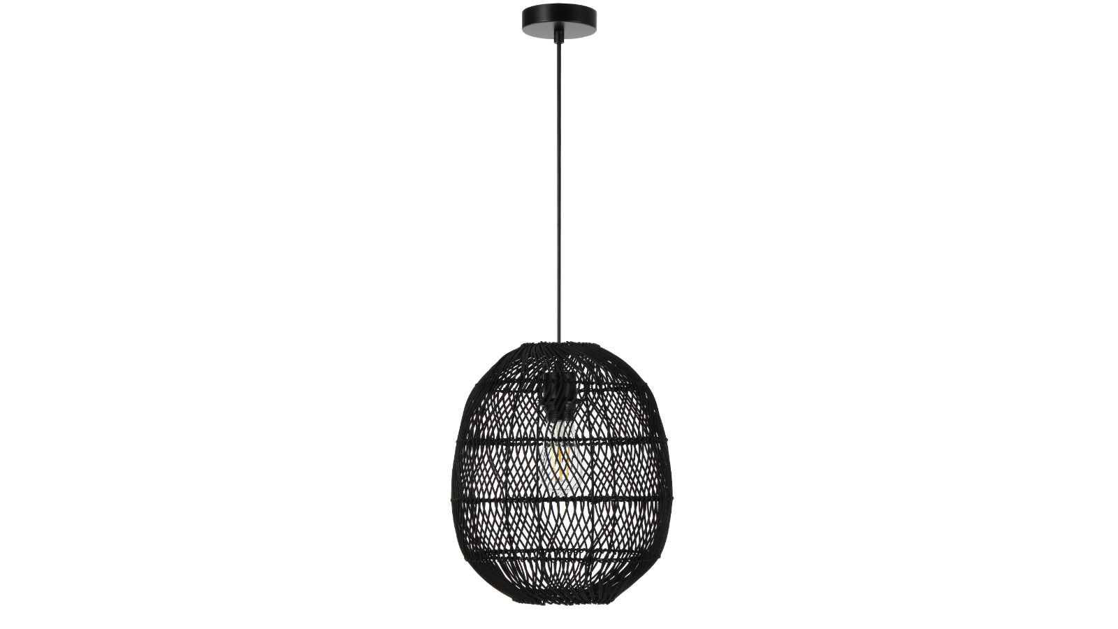 Pretty & Practical 30cm Bellastone Rattan Pendant with Contemporary Wooden Design - Black