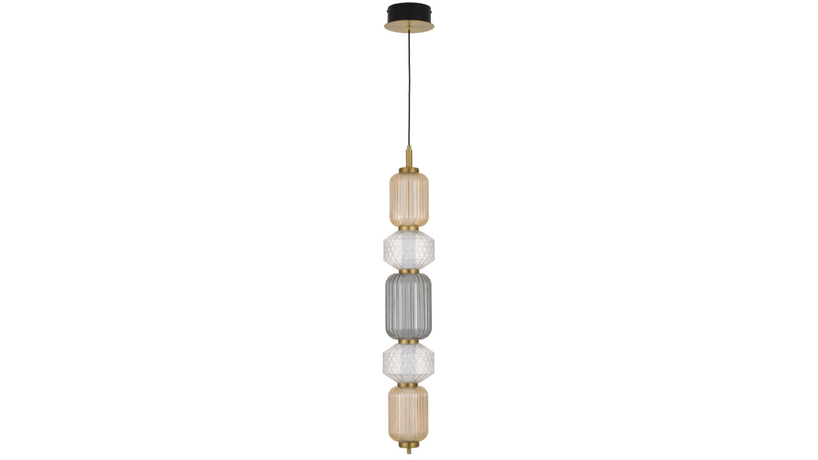 Pretty & Practical Como Brass LED 5-Light Pendant with Amber Smoke and Clear Glass Shade