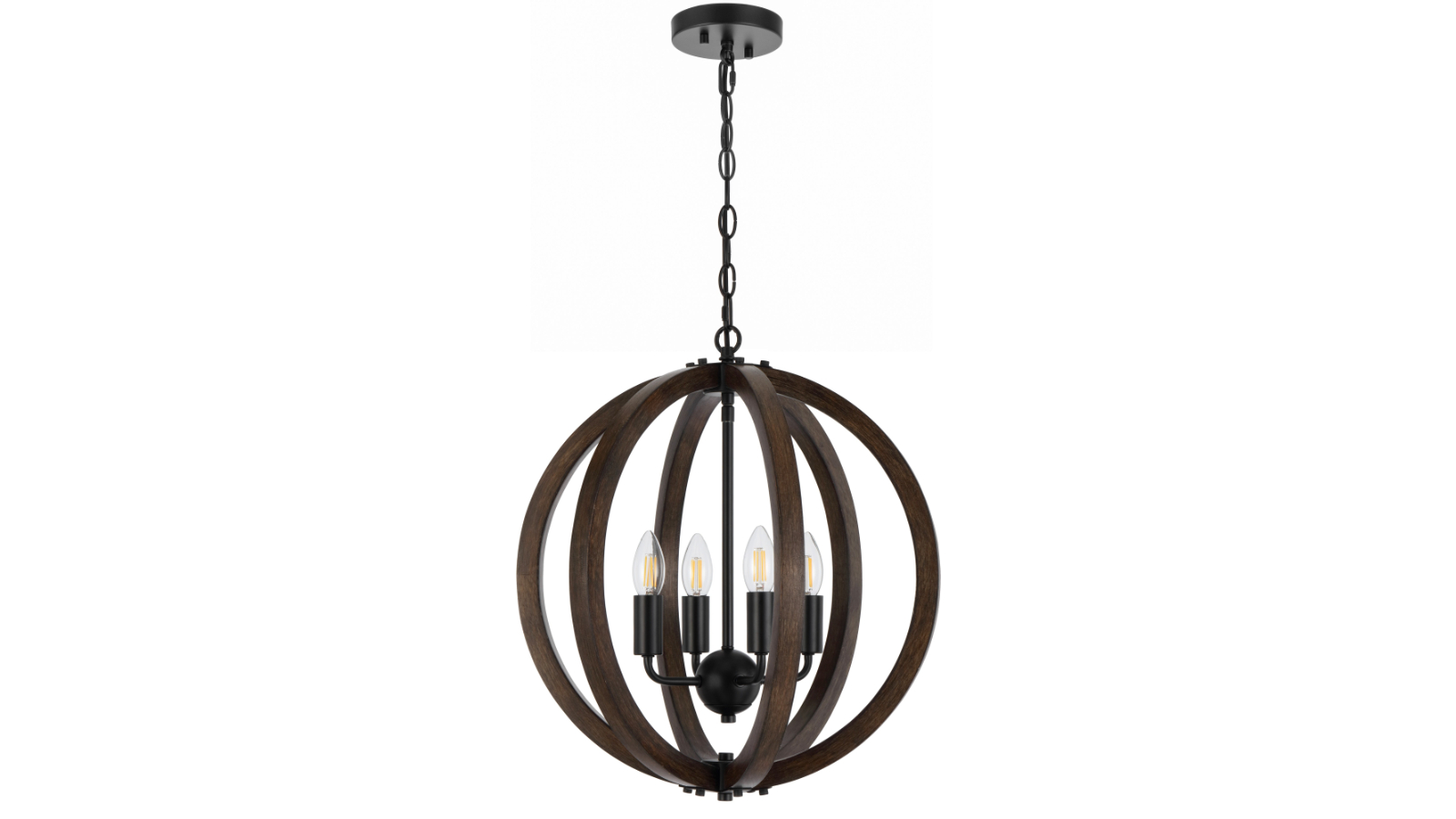Pretty & Practical Malaga Black and Timber Pendant Light with Four Light