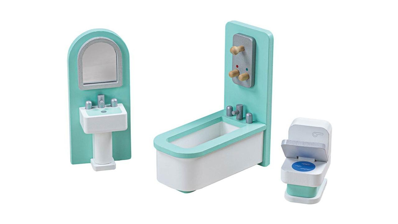 Tidlo Wooden Dollhouse Bathroom Furniture Playset - 3 year+