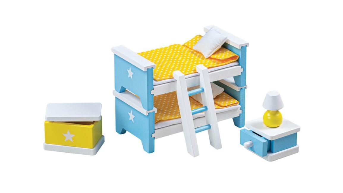 Tidlo Kids Wooden Dollhouse Children's Bedroom Furniture Toy Set - 3 year+