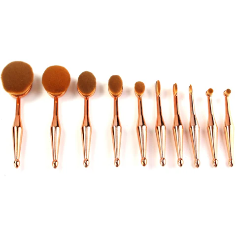 TODO Professional Oval All In One 10 Piece Makeup Brush Set - Gold
