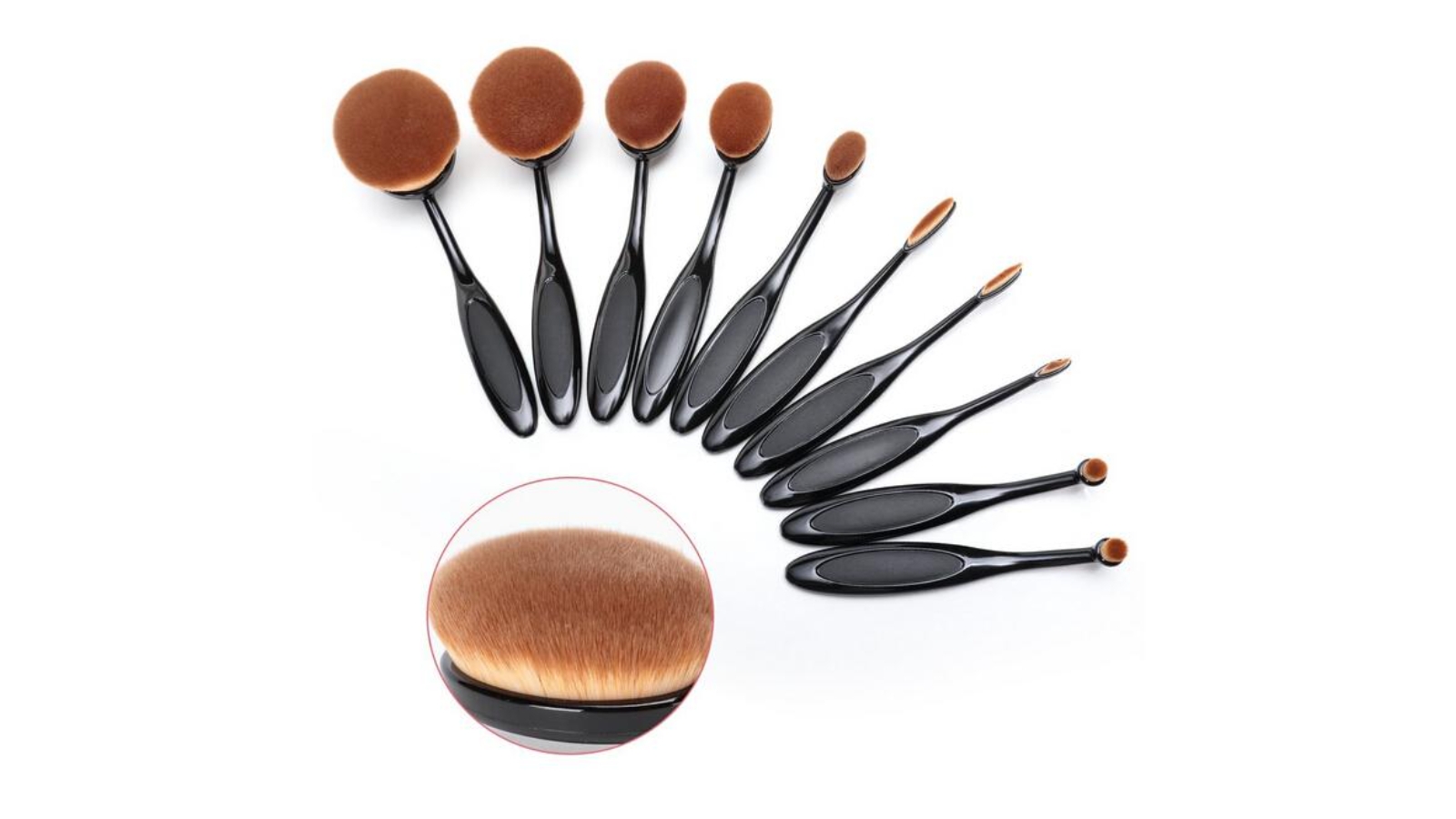 TODO Professional Oval  All In One 10 Piece Makeup Brush Set - Black