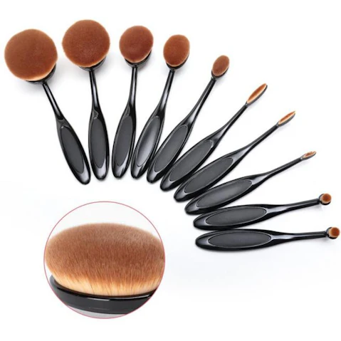 TODO Professional Oval All In One 10 Piece Makeup Brush Set - Black